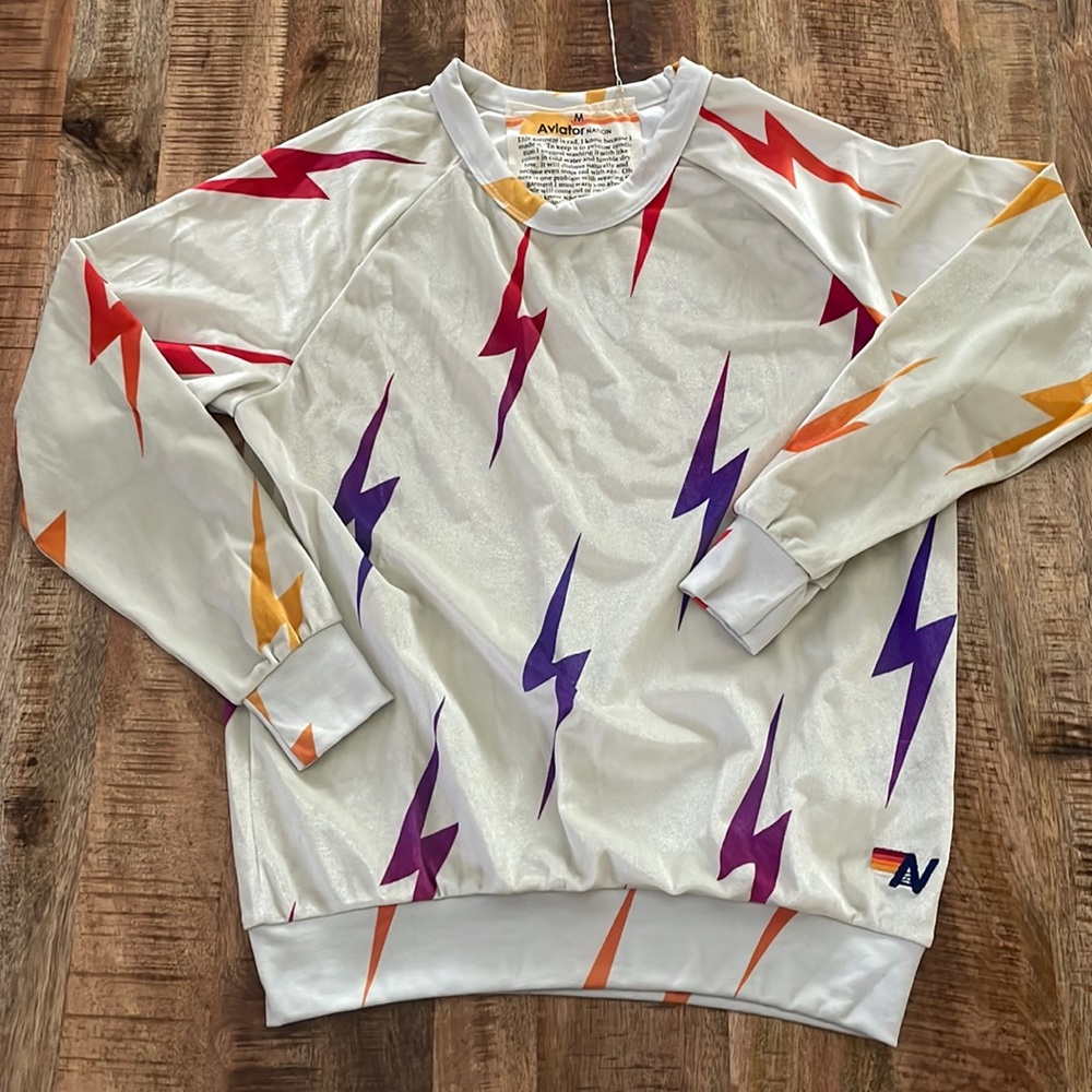Velvet Bolt Repeat Crew Sweatshirt-Vintage White